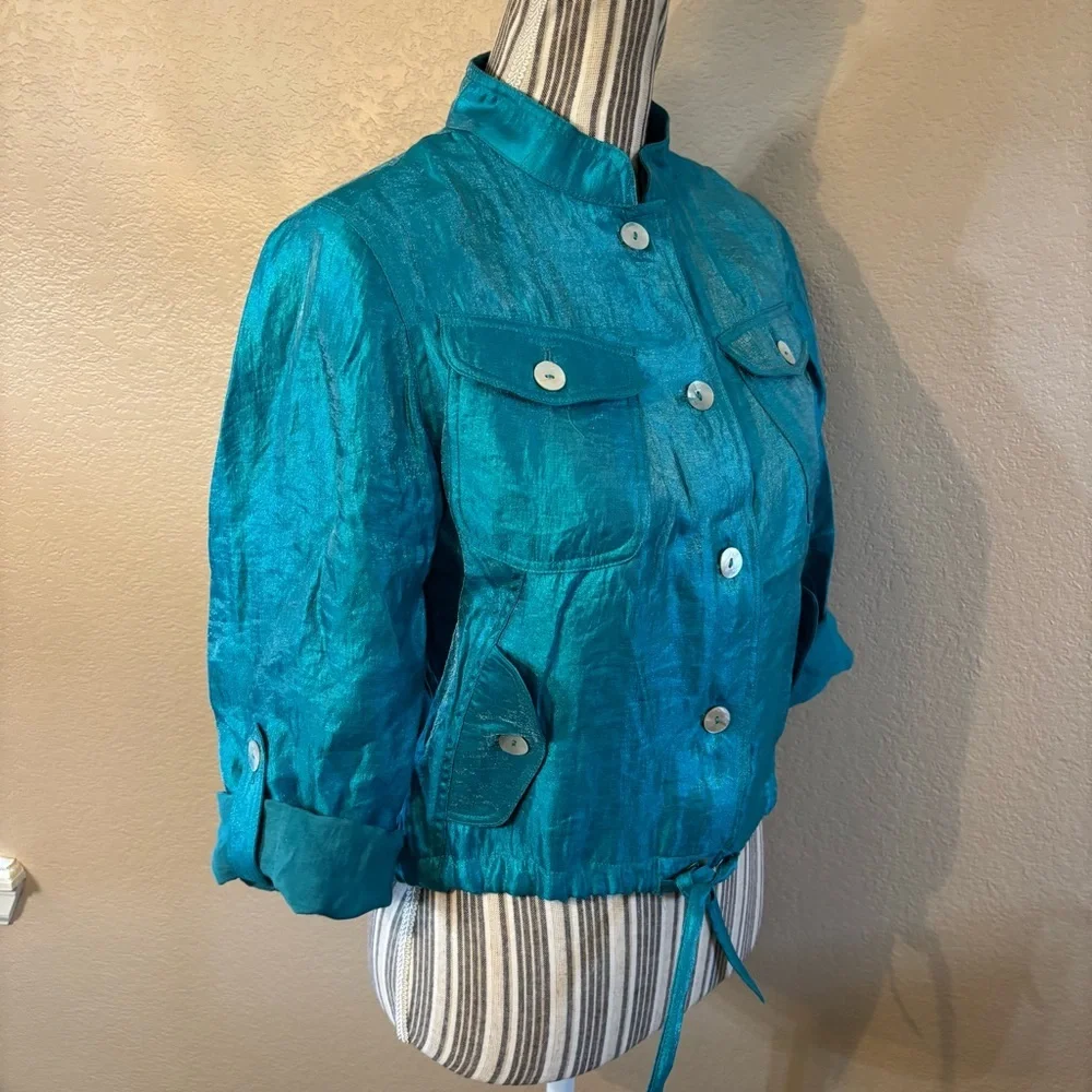 Women's Teal Utility Jacket with Mandarin Collar